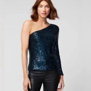 White House Black Market One Shoulder Sequin Top